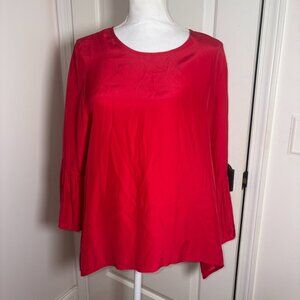 LaRoque Red Silk Bell Sleeve Blouse Tunic